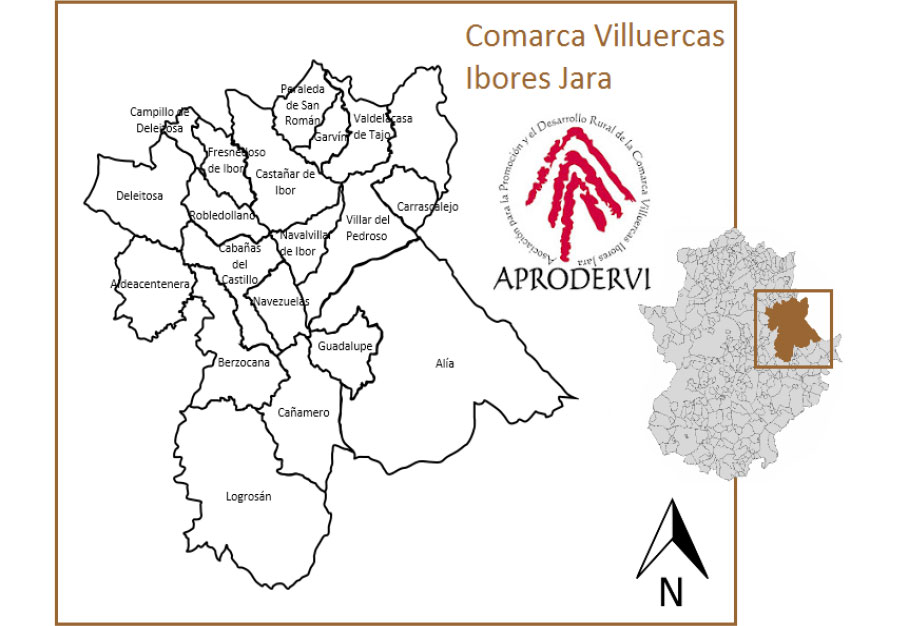 Mapa político de la comarca Villuercas Ibores Jara